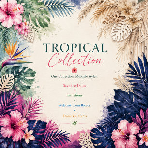 Invitation Aquarelle Fleurs tropicales oiseaux Mariage Hawaï 
