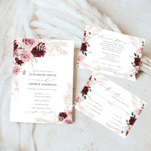 Burgundy Blush Floral 25th Wedding Anniversary Invitation