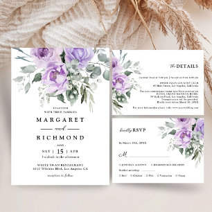 Carte D'accompagnement Dusty Purple Rustic Floral Mariage Détails du Mari