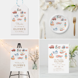 Cute Watercolor Transportation Boy Birthday Party
