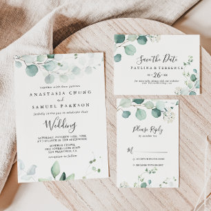 Summer Green Eucalyptus Foliage Wedding Breakfast Invitation
