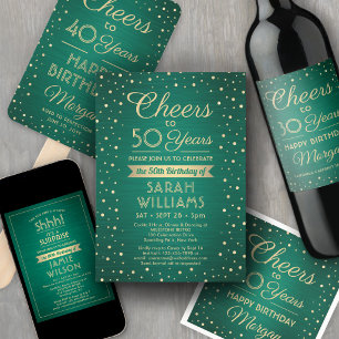 ANY Birthday Cheers Brushed Green and Gold 4 Photo Banner