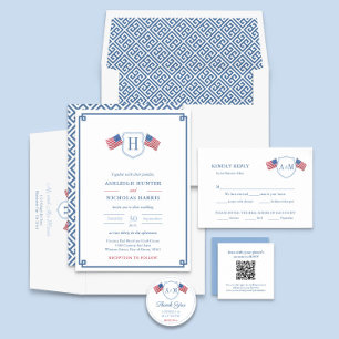 Classic Monogram 4th Of July Wedding Invitation