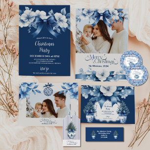 Photo Chinoiserie Chic Blue Christmas Holiday Card