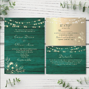 Invitation Code QR Mariage Emerald Green Rustic Wood