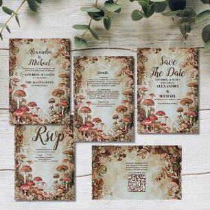 Woodland Fall Watercolor Mushroom Wedding Invitation
