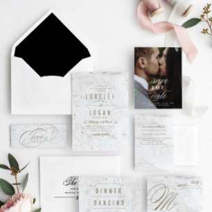 Modern Marble Wedding Invitation   Black