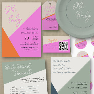 Simple Modern Script Sage Tricolor Baby Sprinkle Invitation