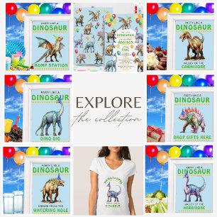 Party Like A Dinosaur Fun & Cute Balloons Birthday Invitation