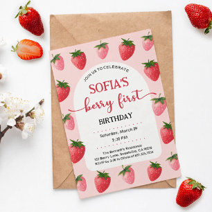 Strawberry Berry First Birthday Invitation