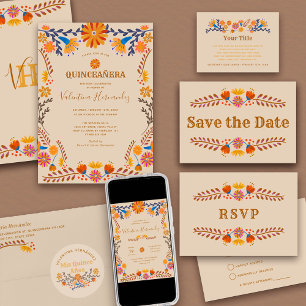 Mexican Floral Earthy Western Quinceanera Invitati Invitation