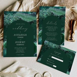 Emerald Green Glitter Arch Wedding Invitation