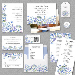 Wildflower Wedding Lilac Periwinkle Floral Photo Invitation