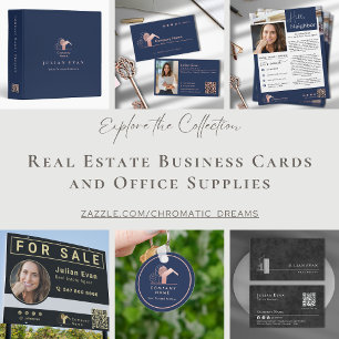 Modern House Logo Navy Blue Rose Gold Qr code Keychain