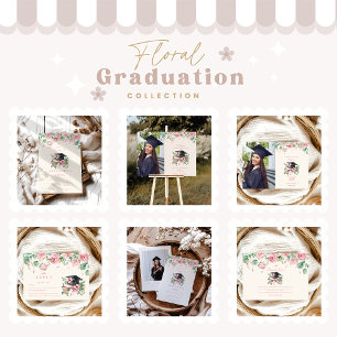 Invitation Graduation florale rose