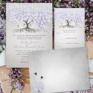 Fairy Tale Ultra Violet Heart Leaf Tree Wedding Invitation