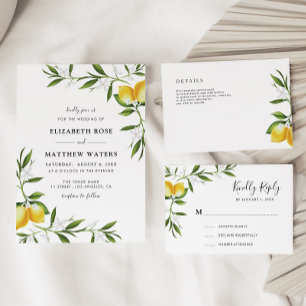 watercolor lemon foliage wedding invitation