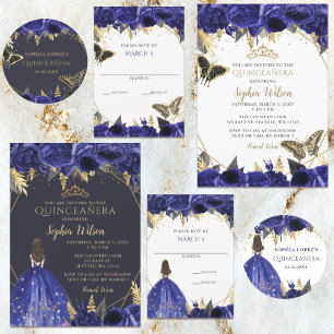 Budget Royal Blue Butterfly Quinceañera invitation