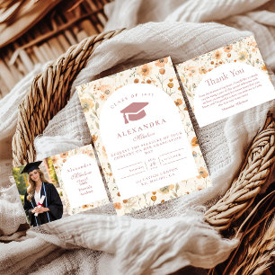 Minimal Wildflower Frame Graduation Invitation