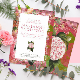 Carte De Visite Carré Carré chic floral de camélia vintage élégant