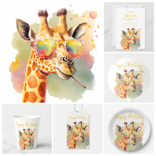 Summer vibes Watercolor Giraffe - Birthday Party - Paper Plate