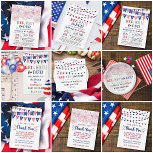 Red, White & Due! 4th Of July Baby Shower Diaper Enclosure Card