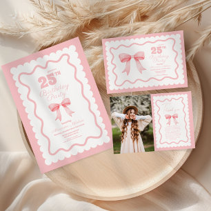 Carte De Remerciements Photo Coquette Pink Bow Feminine Birday