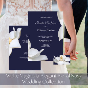 White Magnolia on Navy Elegant Wedding  Classic Round Sticker