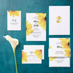 Invitation Tout En Un All in One Watercolor Sunflowers Mariage Invitatio