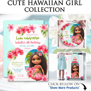 Luau birthday invitation Tropical beach party girl Banner