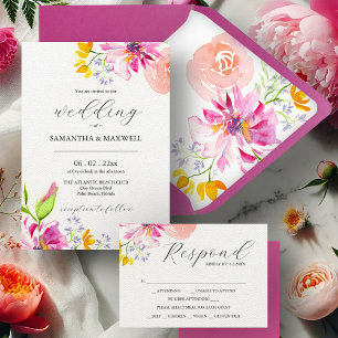 Bold Floral Bright Colour Wedding Invitations