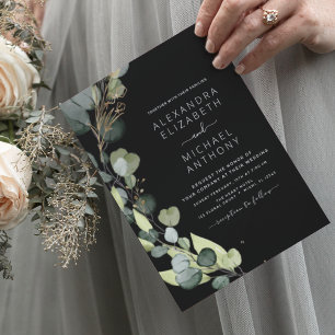 All in One Eucalyptus Rustic Black Wedding Invitation