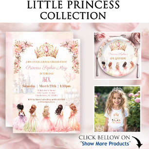 Invitation Princess Crown Rose or Floral Girl Anniversaire
