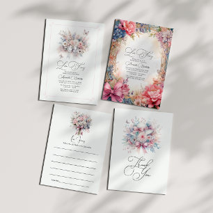 Elegant Pastel Floral Bow Love Fancy Bridal Shower Invitation