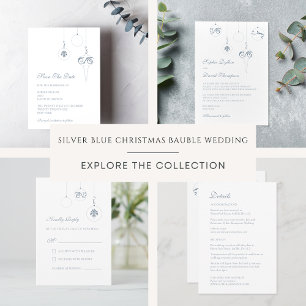 Christmas Bauble Ornaments Ice Blue Wedding RSVP Card