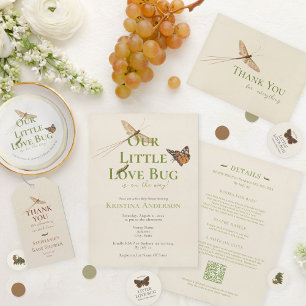 Gender Neutral QR Code Love Bug Baby Shower Invitation