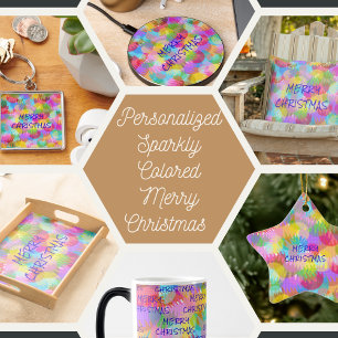 PERSONALIZED SPARKLY COLOURED MERRY CHRISTMAS ACCENT PILLOW