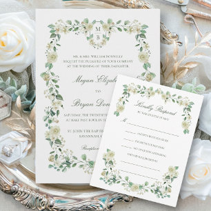 Megan Floral Watercolor Cross Catholic Wedding Invitation