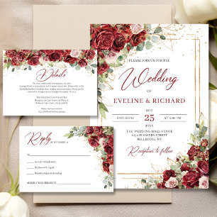 Boho blush burgundy eucalyptus gold Save the date