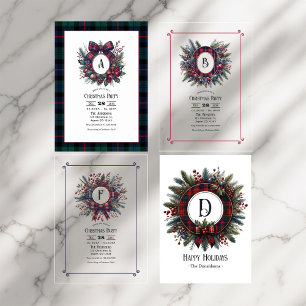 Rich Plaid Monogram Christmas Party Acrylic Invitations