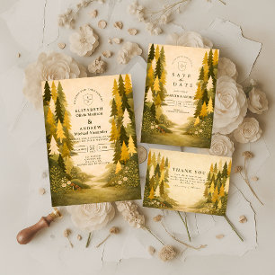 Golden Pine Forest Wedding Invitation