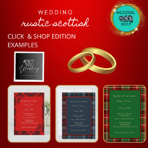green red black scottish celtic tartan wedding all in one invitation