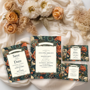 Vintage Green Fall Flowers Wedding Save The Date