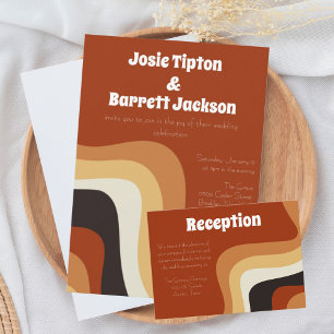 Bold Retro Groovy 70s Wavy Orange Brown Wedding Invitation