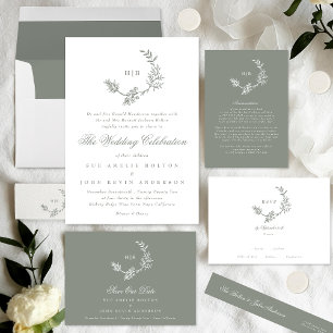 Sage Green Classic Monogram Wreath Photo Wedding Save The Date