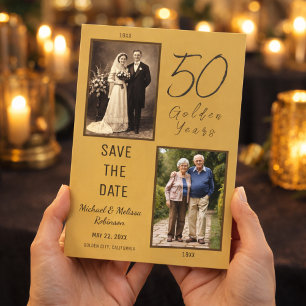 Gold 50th Anniversary Then and Now Photo Invitation