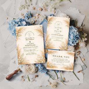 Minimalist Beige Pampas Grass Wedding Invitation