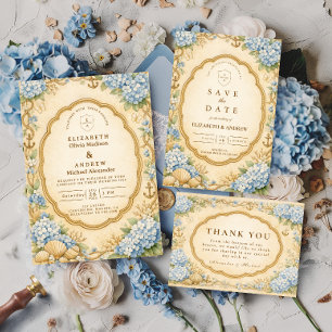 Invitation Mariage Vintage Hydrangea Nautique