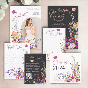 Modern chic wild flowers script advice graduation  enclosure card