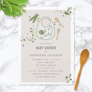 Oh Baby Pink Bib Peas Fork Spoon Girl Baby Shower Invitation